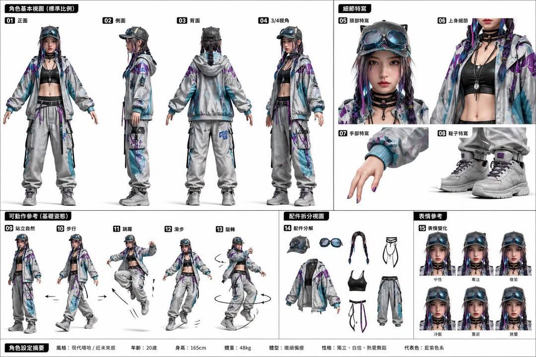 Image 1: Character Reference Sheet (3D)