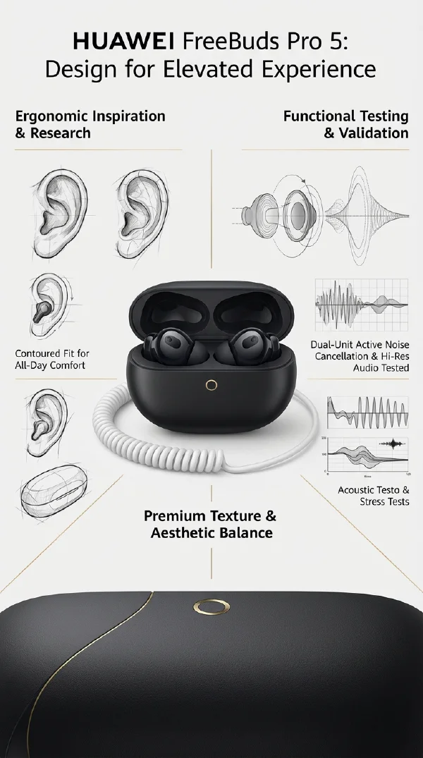 Reka Bentuk Infografik Huawei FreeBuds Pro 5