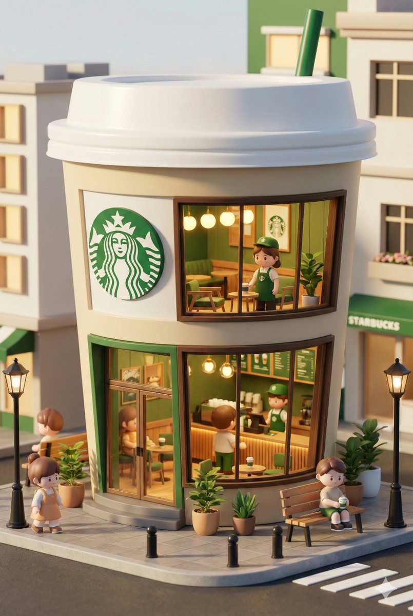 3D Render: Whimsical Miniature Starbucks Coffee Shop Scene