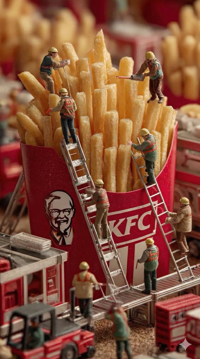巨型KFC炸薯条上的逼真微型建筑