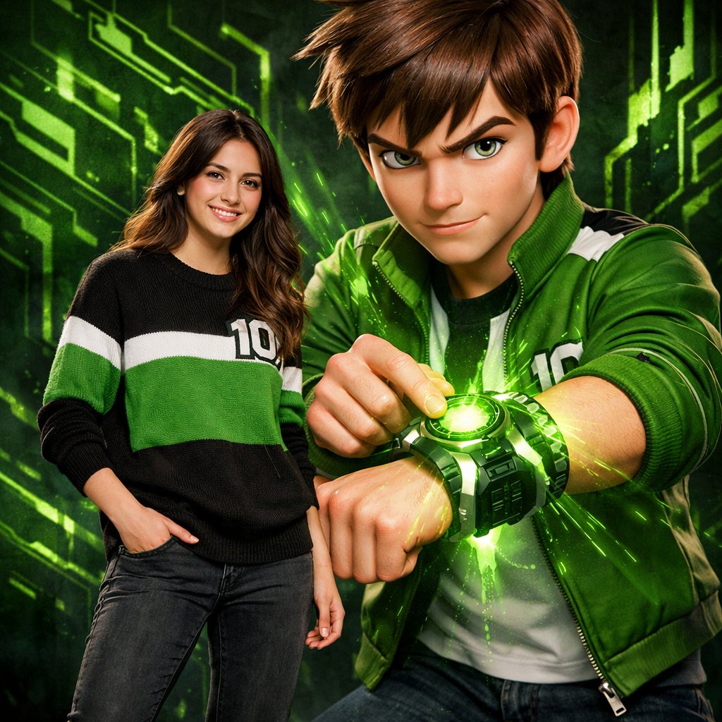 Ben 10 电影海报：写实与动画角色双人照