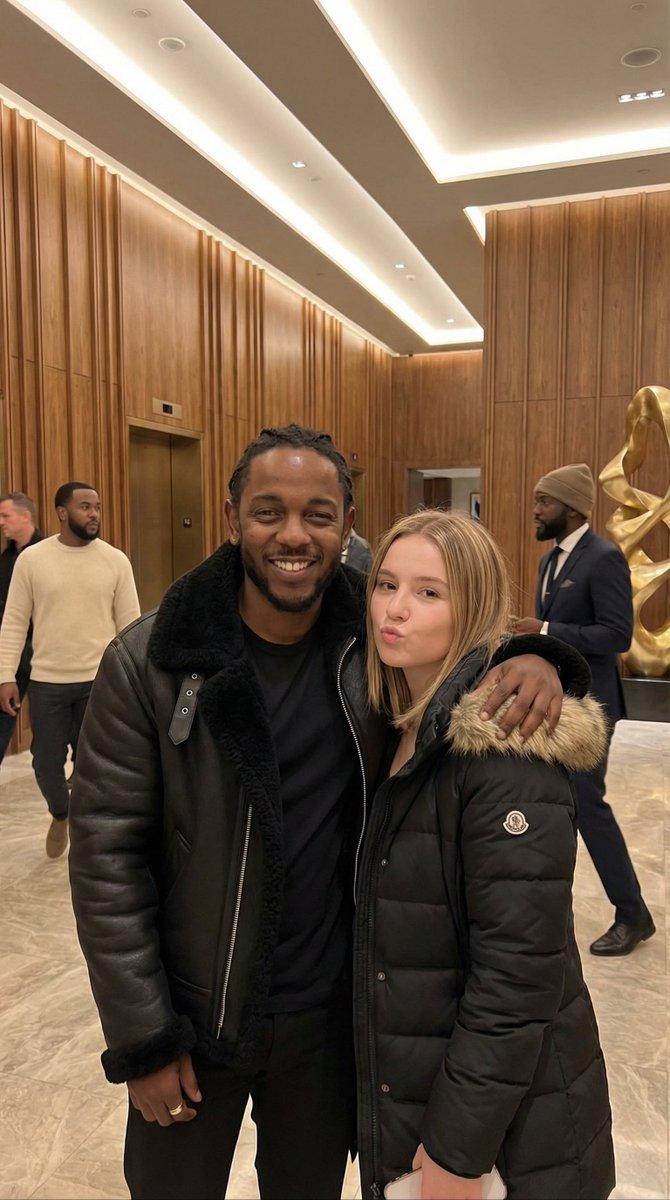Kendrick Lamar 与粉丝合影：酒店大堂欢乐照