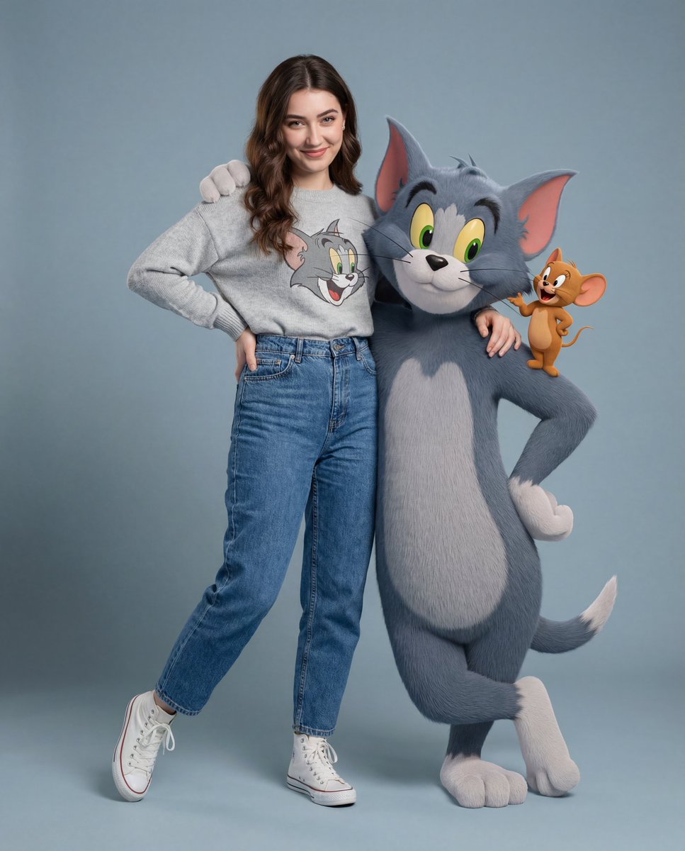 Tom and Jerry 主题时尚肖像：女子与卡通角色