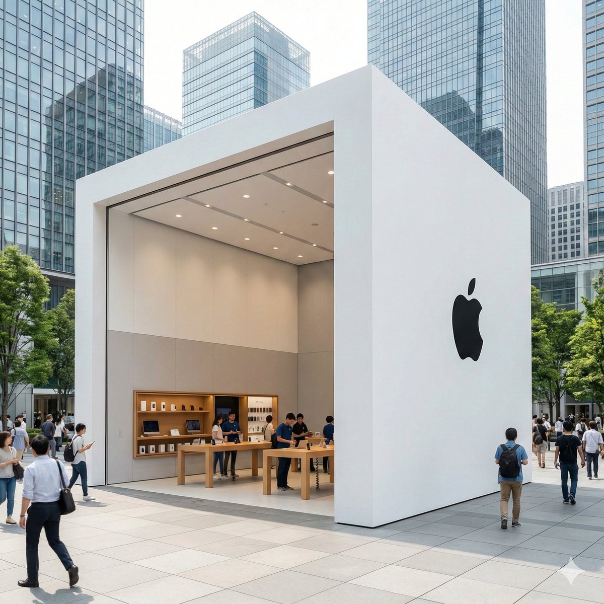 Kedai Apple Moden dalam Landskap Bandar - Reka Bentuk Minimalis