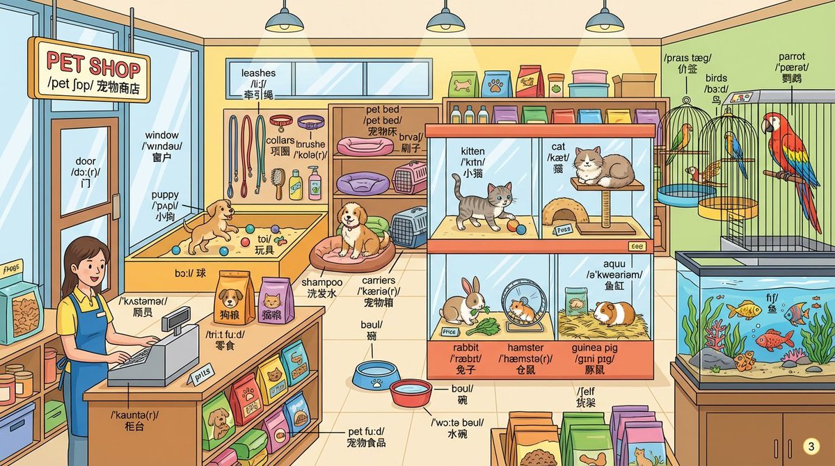 Ilustrasi Kedai Haiwan Peliharaan | Bekalan Haiwan Pendidikan