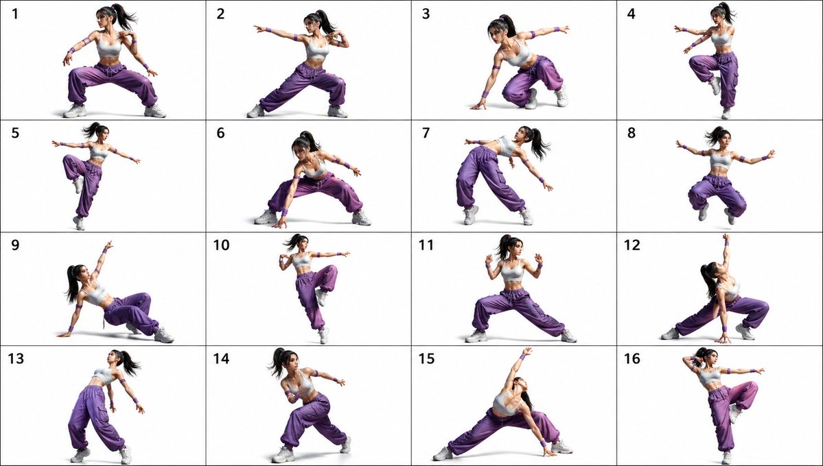 16-Pose Dance Combat Reference Sheet