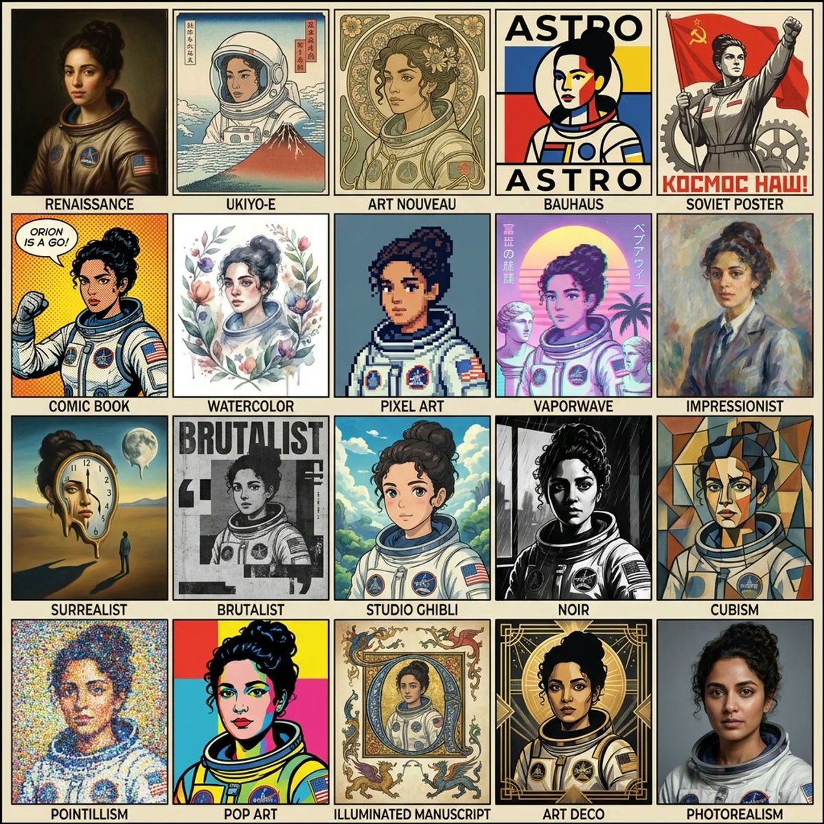 A Journey Through Time: The Astronaut in 20 Art Styles