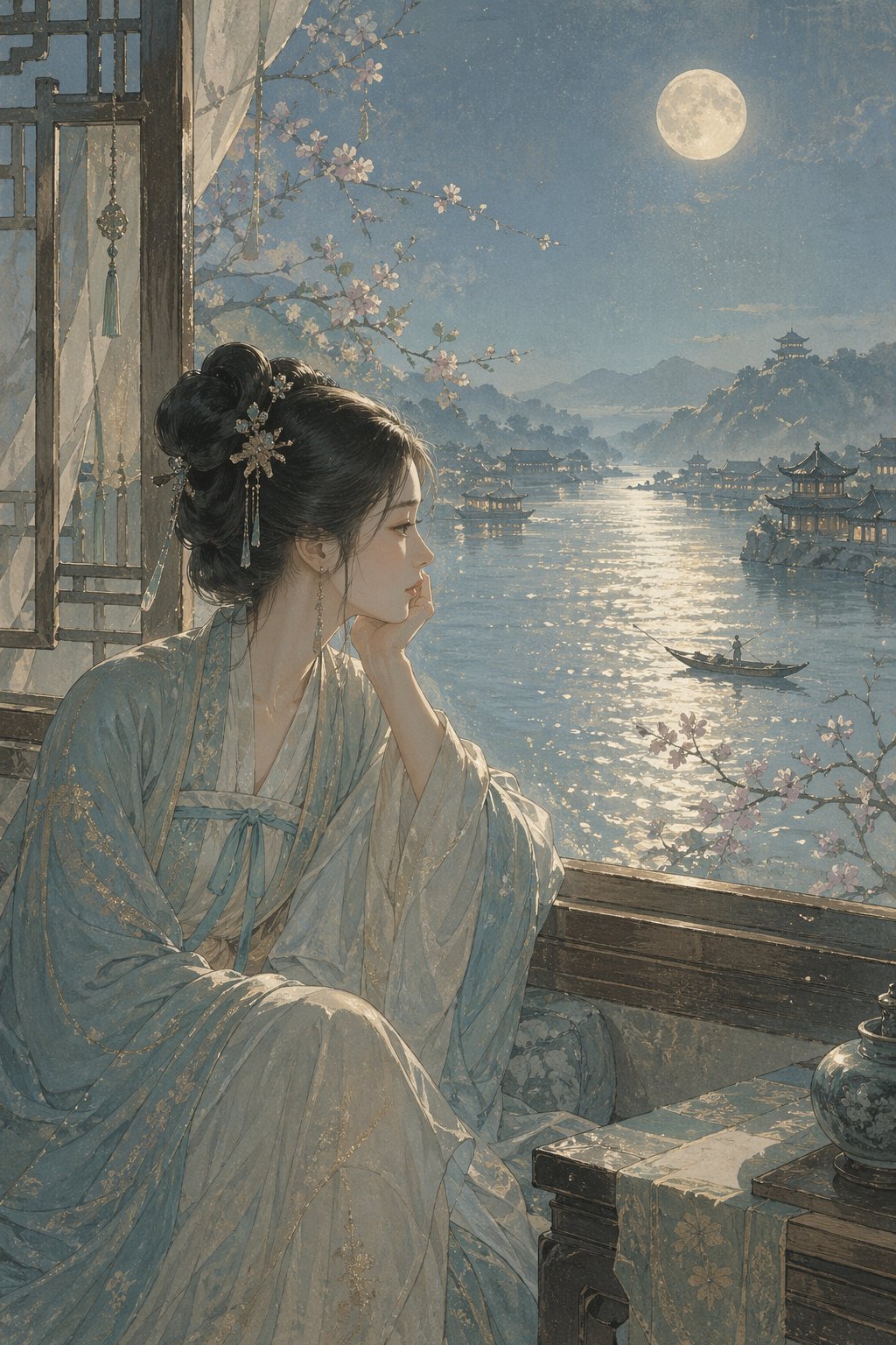 Song Dynasty Moonlit Window Illustration