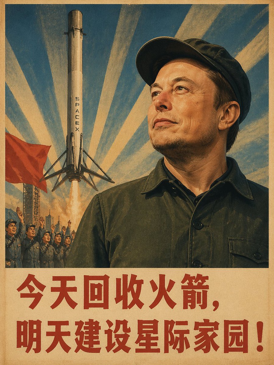 Poster Promosi Retro Gaya China untuk SpaceX