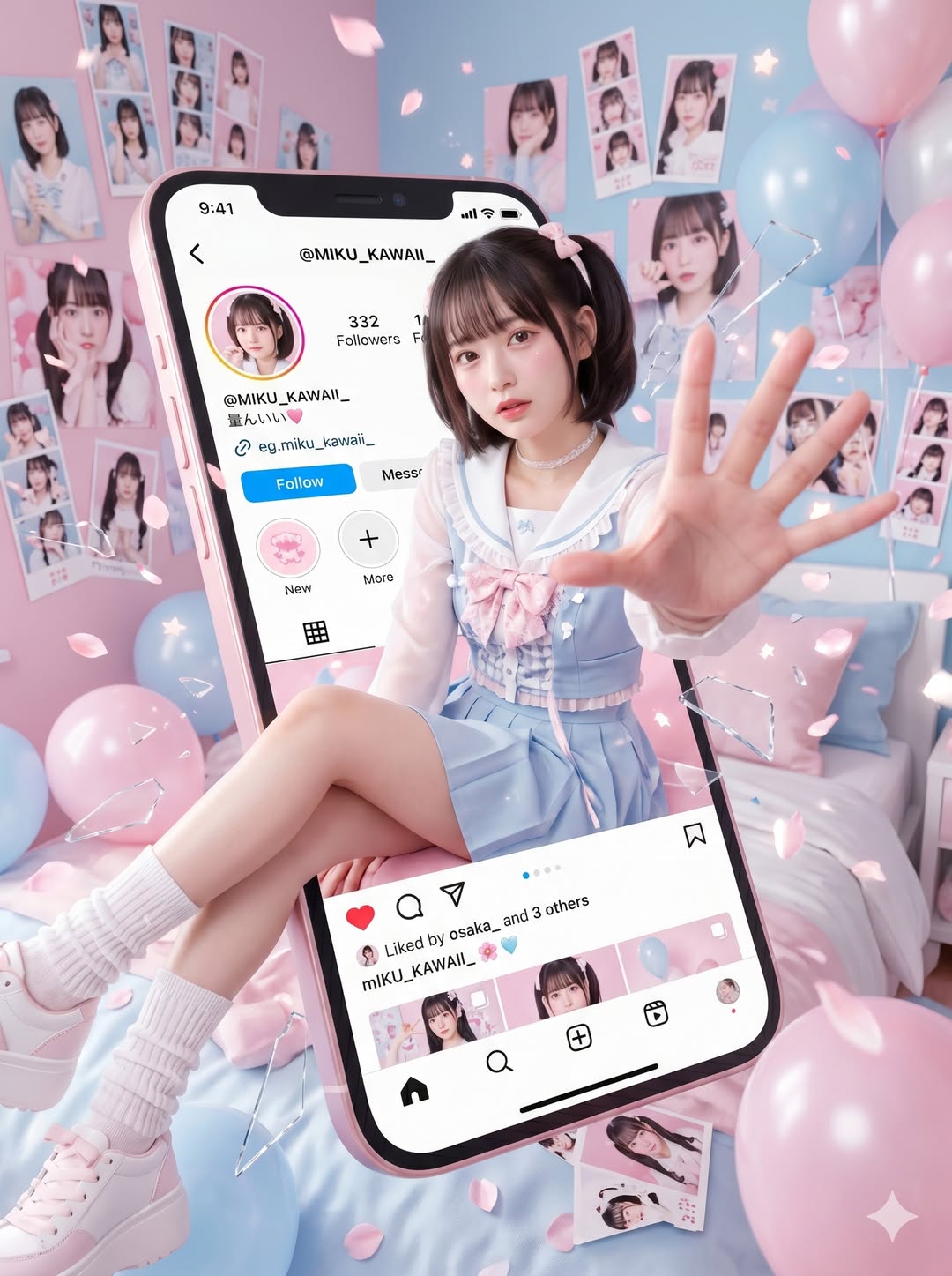 Kawaii 3D Pop-Out Social Portrait