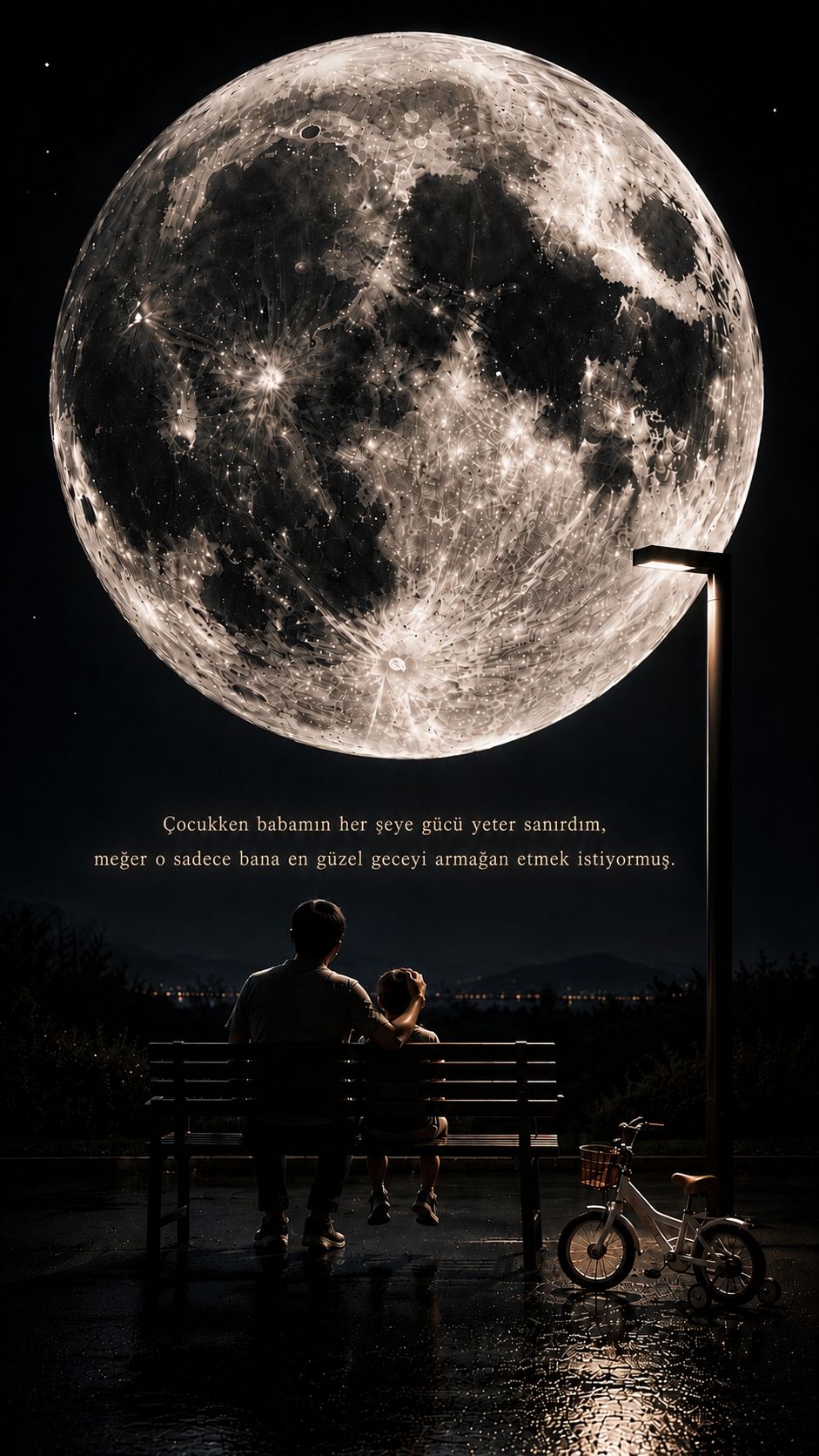 Father and Child Moon Watching - Cinematic Night Photography