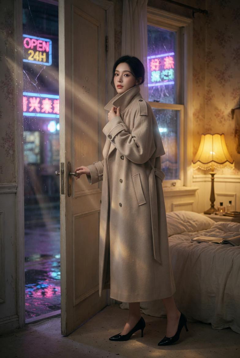 Su Wan'er in Beige Trench Coat - Cinematic Night Scene