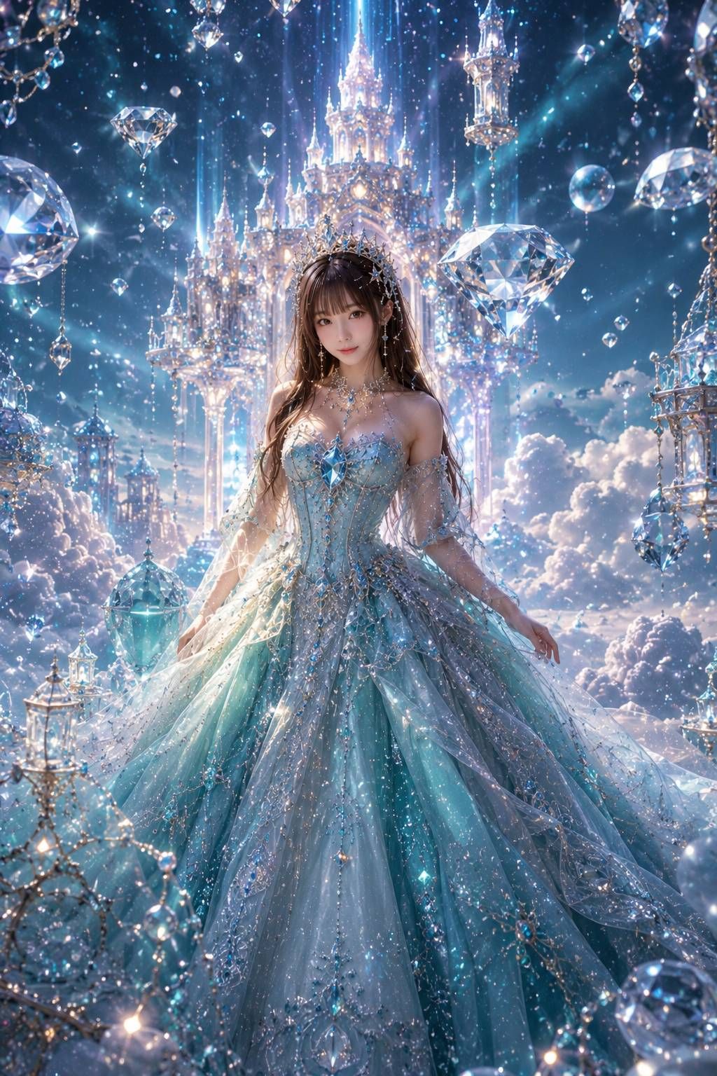 Tiffany blue fantasy universe - floating crystal palace