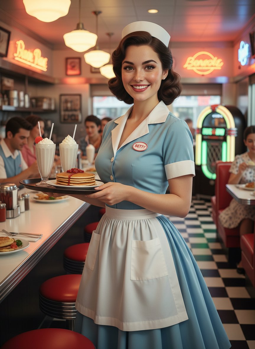 1950年代美式餐厅女服务员